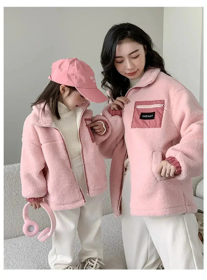 Family Thick Mother Children Suit Warm Winter Korean Fashion Women Daughter Son Matching Coat Baby Clothes Zipper Sets Jacket - Mein Shop
