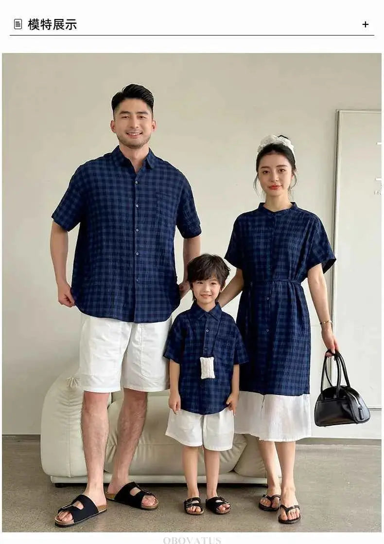 Family Matching Clothes Boy Girl Outfit Set Father and Son Shirt Shorts Suit Mother and Daughter Dress Same Girl Blouse Dress