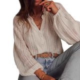Shirt Women Tops V Neck Blouses Work Elegant Full Sleeve Casual Top Simple Hollow Out Shirts Y2k Streetwear Work Summer 2025