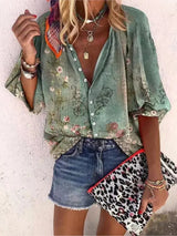 2024 New Women's Shirts & Blouses Fashion Vintage Printed Casual Vacation Bohemian Style Lady Single-breasted Shirt Streetwear - Mein Shop