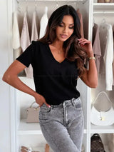 Women's Blouses T-shirt New Fashion Summer Pullover Tops White Short Sleeve Slim Fit V-Neck T-Shirt For Women Casual Clothing - Mein Shop