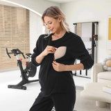 2025 Neuer Schwangere Hoodie Stillkleidung Waffel Stillpullover Sweatshirts Schwangerschafts-Casual-Oberteile für schwangere Frauen Herbst Winter