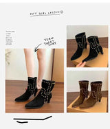 New Trend 2025 Autumn and Winter Rivet Fashion High Heel Chelsea Boots Pointed and Nude Boots High Heels Stiletto Western Boots