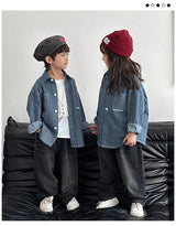 Family Cotton Denim Shirts Parent-child Fashion Clothes Mother and Daughter Jacket Korean Father and Son Same Stripe Coat Tops - Mein Shop