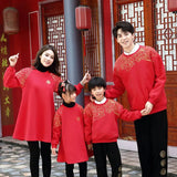 New Years Family Matching Red Clothing Winter Parent-child Clothes Mom and Daughter Girl Dress Dad and Son Boy Baby Sweatshirts - Mein Shop