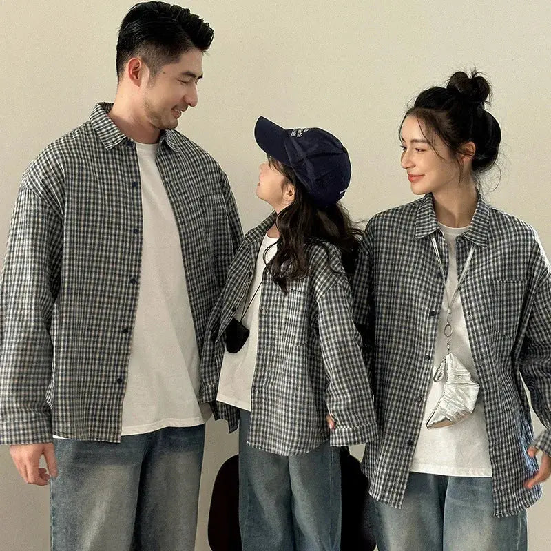 Matching Family Plaid Shirts Dad Mom and Boys Girls Fashion Clothes Korean Father Mother and Daughter Son Same Clothing Jacket Mein Shop
