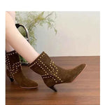 New Trend 2025 Autumn and Winter Rivet Fashion High Heel Chelsea Boots Pointed and Nude Boots High Heels Stiletto Western Boots