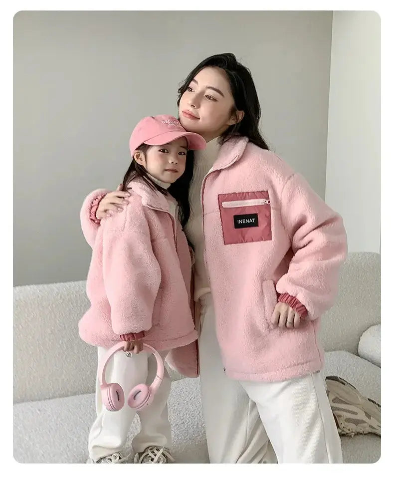 Family Thick Mother Children Suit Warm Winter Korean Fashion Women Daughter Son Matching Coat Baby Clothes Zipper Sets Jacket - Mein Shop