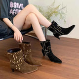 New Trend 2025 Autumn and Winter Rivet Fashion High Heel Chelsea Boots Pointed and Nude Boots High Heels Stiletto Western Boots