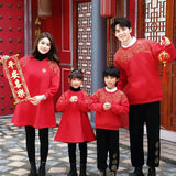 New Years Family Matching Red Clothing Winter Parent-child Clothes Mom and Daughter Girl Dress Dad and Son Boy Baby Sweatshirts - Mein Shop