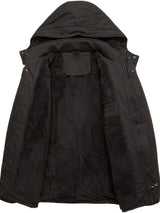 Men'S Thickened Warm Mid-Length Heavyweight Jacket with Detachable Hood - Multiple Zippered Pockets, Casual Outdoor Workwear, Polyester Lined, Button-Up Front, Regular Fit for Cold Weather, Winter Outerwear | Functional Desig