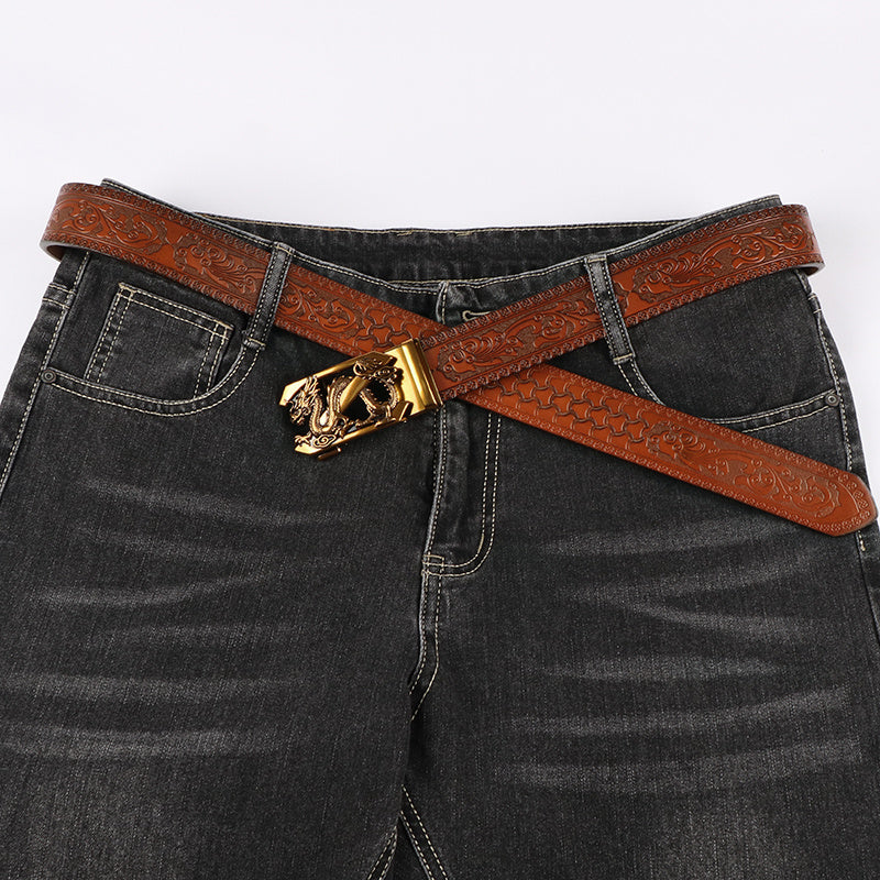 2pcs Men'S Genuine Leather Belts - Automatic Buckle, Black & Brown, Casual Jeans & Pants Belts, Durable & Stylish, Perfect Gift for Men, Everyday Comfort, Stylish Accessory, Sophisticated Design, Highquality Craftsmanship, Be