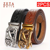 2pcs Men'S Genuine Leather Belts - Automatic Buckle, Black & Brown, Casual Jeans & Pants Belts, Durable & Stylish, Perfect Gift for Men, Everyday Comfort, Stylish Accessory, Sophisticated Design, Highquality Craftsmanship, Be