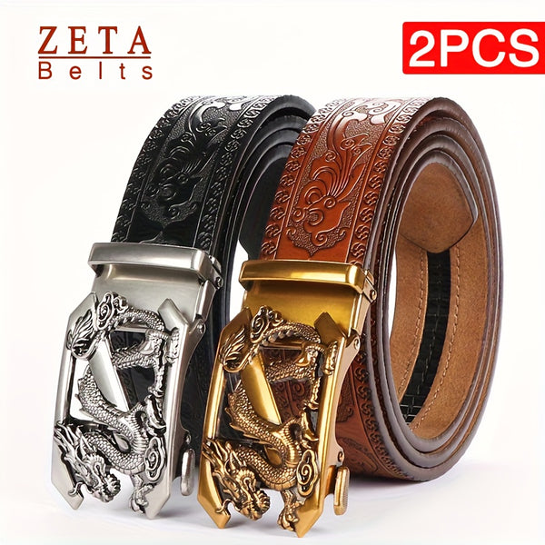 2pcs Men'S Genuine Leather Belts - Automatic Buckle, Black & Brown, Casual Jeans & Pants Belts, Durable & Stylish, Perfect Gift for Men, Everyday Comfort, Stylish Accessory, Sophisticated Design, Highquality Craftsmanship, Be