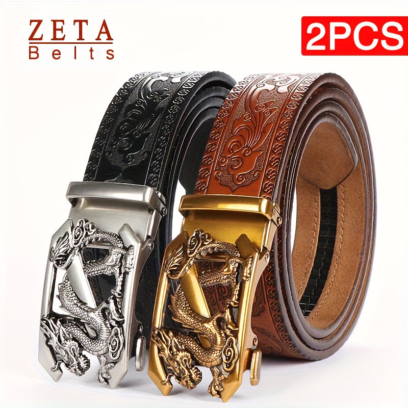 2pcs Men'S Genuine Leather Belts - Automatic Buckle, Black & Brown, Casual Jeans & Pants Belts, Durable & Stylish, Perfect Gift for Men, Everyday Comfort, Stylish Accessory, Sophisticated Design, Highquality Craftsmanship, Be
