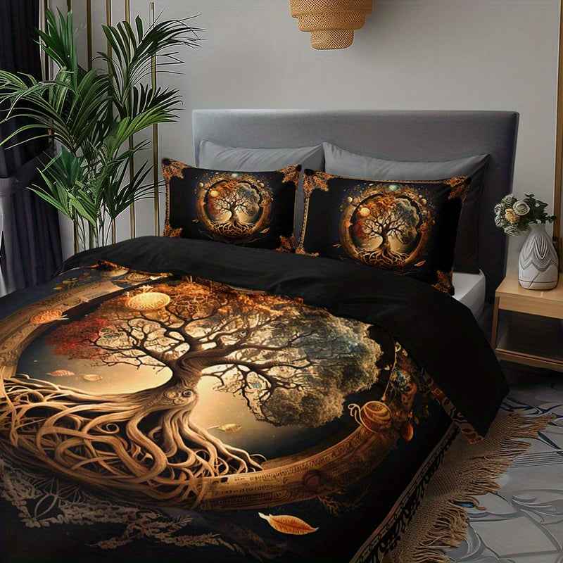 2/3pcs Tree of Life Mystical Universe Four Seasons Duvet Cover Set, 1 Duvet Cover + 1/2 Pillowcases (No Insert), High-Definition Print for All Seasons, Home &amp; Dorm, Cozy Bedding, Bedroom Set, Universe Theme, Mystical Design,