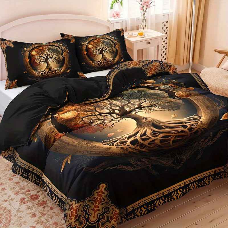 2/3pcs Tree of Life Mystical Universe Four Seasons Duvet Cover Set, 1 Duvet Cover + 1/2 Pillowcases (No Insert), High-Definition Print for All Seasons, Home &amp; Dorm, Cozy Bedding, Bedroom Set, Universe Theme, Mystical Design,