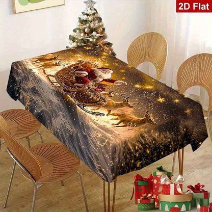1pc Elegant Christmas Tablecloth with Golden Snowflake &amp; Santa Claus Design - Luxury Rectangular Holiday Table Cover for Dining, Parties, Home Decor - Durable Polyester Fabric, Machine-made, Perfect For Christmas &amp; New Year C