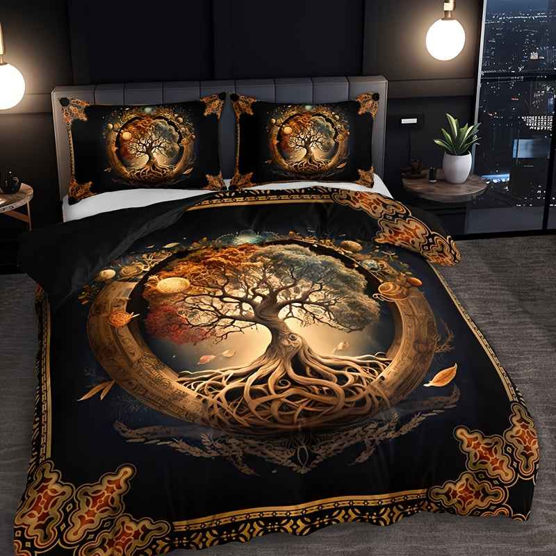 2/3pcs Tree of Life Mystical Universe Four Seasons Duvet Cover Set, 1 Duvet Cover + 1/2 Pillowcases (No Insert), High-Definition Print for All Seasons, Home & Dorm, Cozy Bedding, Bedroom Set, Universe Theme, Mystical Design,