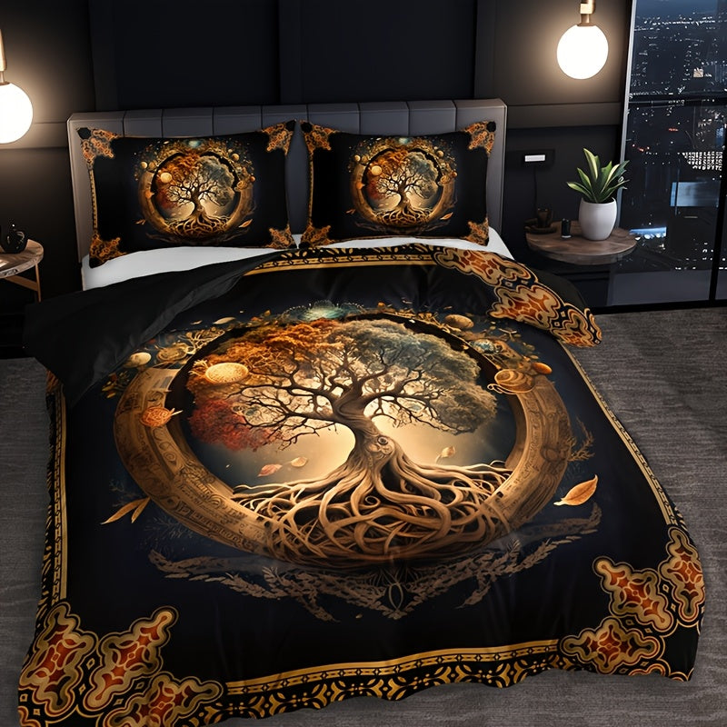 2/3pcs Tree of Life Mystical Universe Four Seasons Duvet Cover Set, 1 Duvet Cover + 1/2 Pillowcases (No Insert), High-Definition Print for All Seasons, Home & Dorm, Cozy Bedding, Bedroom Set, Universe Theme, Mystical Design,