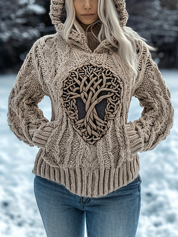 Women'S Vintage-Inspired Tree of Life Hooded Sweatshirt - Soft Pullover with Intricate Tree Design, Cozy Winter Sweater for Everyday & Formal Outfits