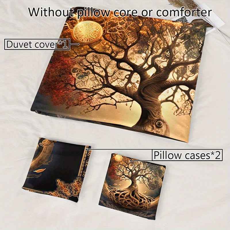 2/3pcs Tree of Life Mystical Universe Four Seasons Duvet Cover Set, 1 Duvet Cover + 1/2 Pillowcases (No Insert), High-Definition Print for All Seasons, Home & Dorm, Cozy Bedding, Bedroom Set, Universe Theme, Mystical Design,