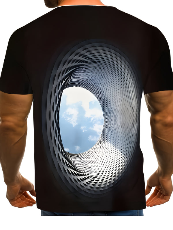 Men'S 3D Digital Print T-Shirt - with Spiral Design, Round Neck Short Sleeve Tee for Everyday & Formal Wear - Lightweight Summer Shirt for Men - Casual, Formal Outfits - Easy-care Clothing, Summer Fashion, Trendy Top, Breatha