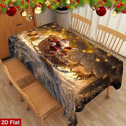 1pc Elegant Christmas Tablecloth with Golden Snowflake &amp; Santa Claus Design - Luxury Rectangular Holiday Table Cover for Dining, Parties, Home Decor - Durable Polyester Fabric, Machine-made, Perfect For Christmas &amp; New Year C