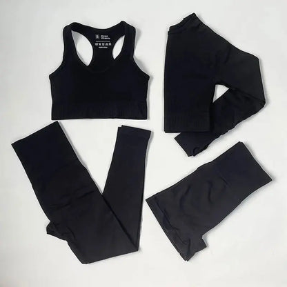 High Waist Elastic Seamless Yoga Wear Women Fitness Clothes Gym Clothing Workout Set Long Sleeve Crop Top Leggings Sports Suit - Mein Shop