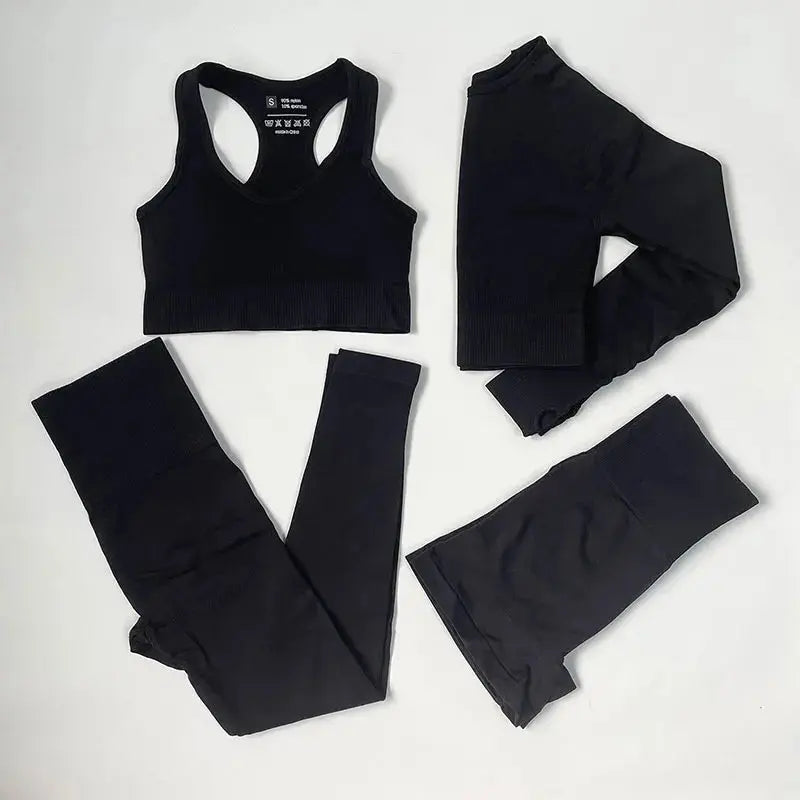 High Waist Elastic Seamless Yoga Wear Women Fitness Clothes Gym Clothing Workout Set Long Sleeve Crop Top Leggings Sports Suit - Mein Shop