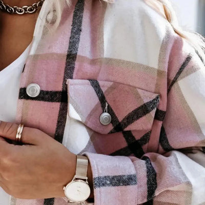 Shirts For Women Plaid Long Sleeve Button Up Shirt Collared Tops And Blouse 2024 Autumn Spring Fashion Loose Casual Black White - Mein Shop