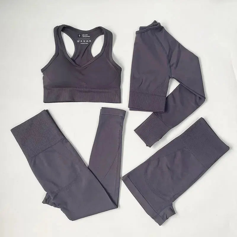 High Waist Elastic Seamless Yoga Wear Women Fitness Clothes Gym Clothing Workout Set Long Sleeve Crop Top Leggings Sports Suit - Mein Shop