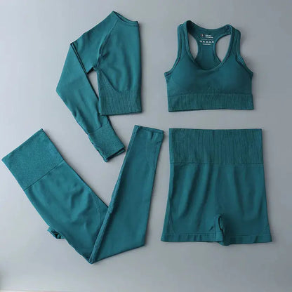 High Waist Elastic Seamless Yoga Wear Women Fitness Clothes Gym Clothing Workout Set Long Sleeve Crop Top Leggings Sports Suit - Mein Shop