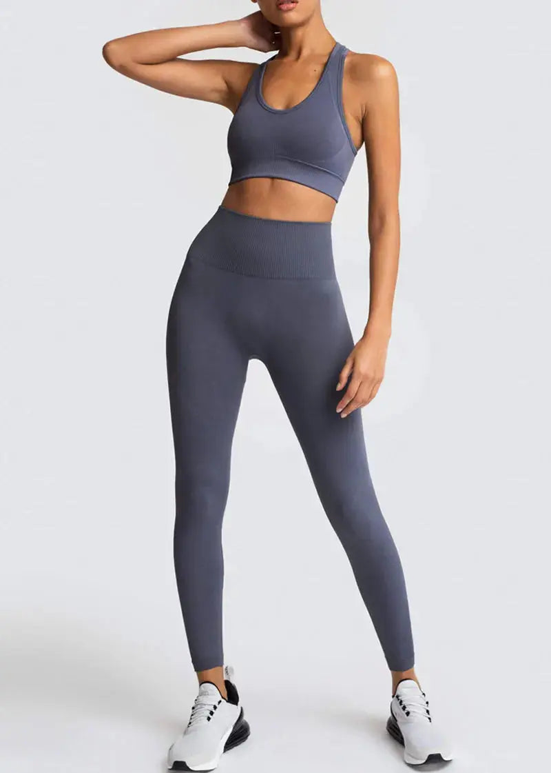 High Waist Elastic Seamless Yoga Wear Women Fitness Clothes Gym Clothing Workout Set Long Sleeve Crop Top Leggings Sports Suit - Mein Shop