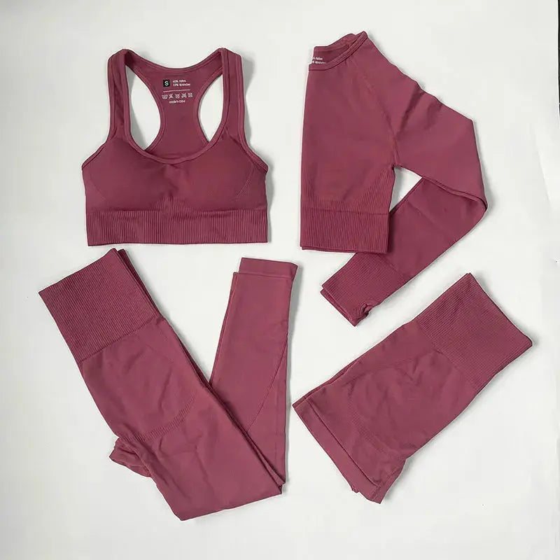High Waist Elastic Seamless Yoga Wear Women Fitness Clothes Gym Clothing Workout Set Long Sleeve Crop Top Leggings Sports Suit - Mein Shop