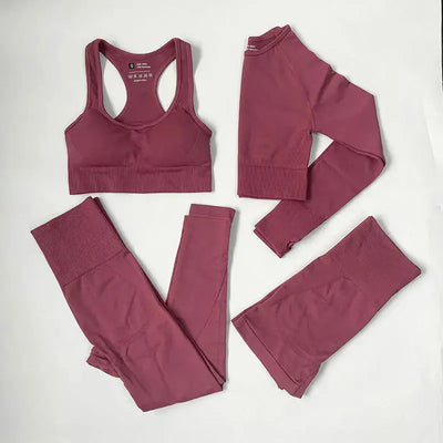 High Waist Elastic Seamless Yoga Wear Women Fitness Clothes Gym Clothing Workout Set Long Sleeve Crop Top Leggings Sports Suit - Mein Shop