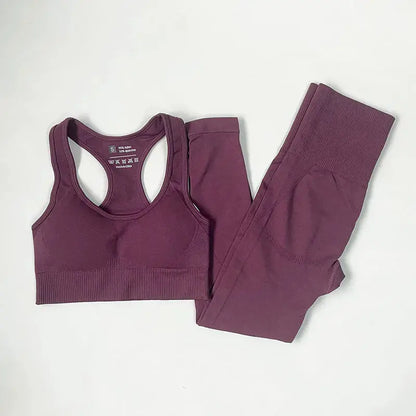 High Waist Elastic Seamless Yoga Wear Women Fitness Clothes Gym Clothing Workout Set Long Sleeve Crop Top Leggings Sports Suit - Mein Shop