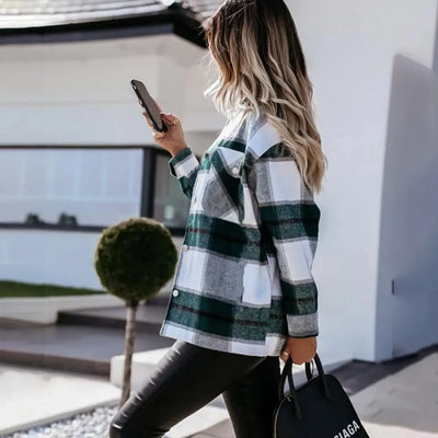 Shirts For Women Plaid Long Sleeve Button Up Shirt Collared Tops And Blouse 2024 Autumn Spring Fashion Loose Casual Black White - Mein Shop