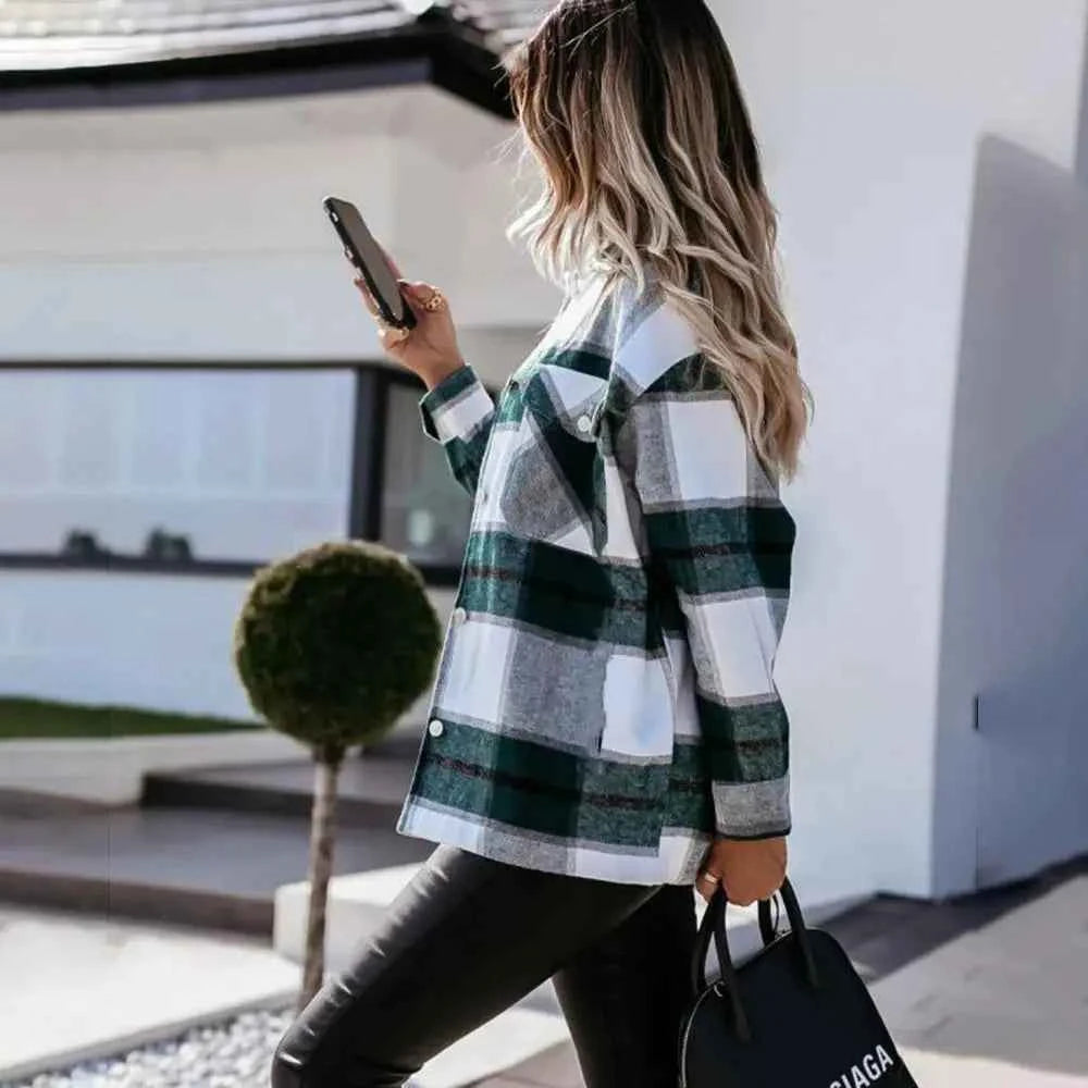 Shirts For Women Plaid Long Sleeve Button Up Shirt Collared Tops And Blouse 2024 Autumn Spring Fashion Loose Casual Black White