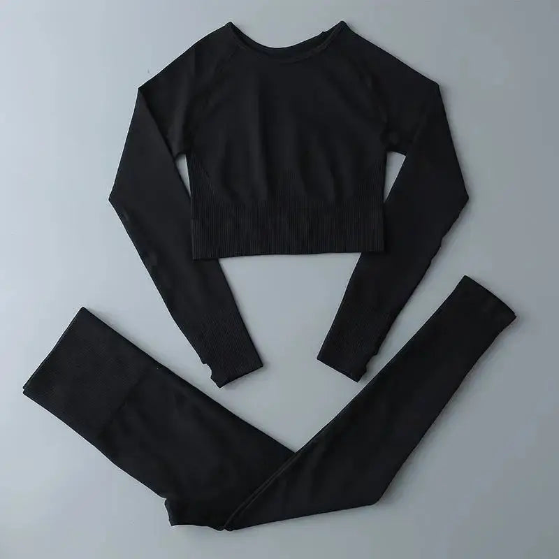 High Waist Elastic Seamless Yoga Wear Women Fitness Clothes Gym Clothing Workout Set Long Sleeve Crop Top Leggings Sports Suit - Mein Shop