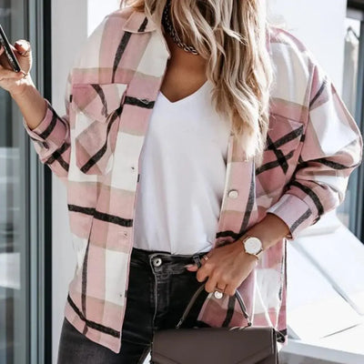 Shirts For Women Plaid Long Sleeve Button Up Shirt Collared Tops And Blouse 2024 Autumn Spring Fashion Loose Casual Black White - Mein Shop
