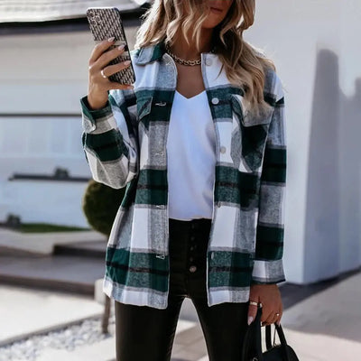Shirts For Women Plaid Long Sleeve Button Up Shirt Collared Tops And Blouse 2024 Autumn Spring Fashion Loose Casual Black White - Mein Shop