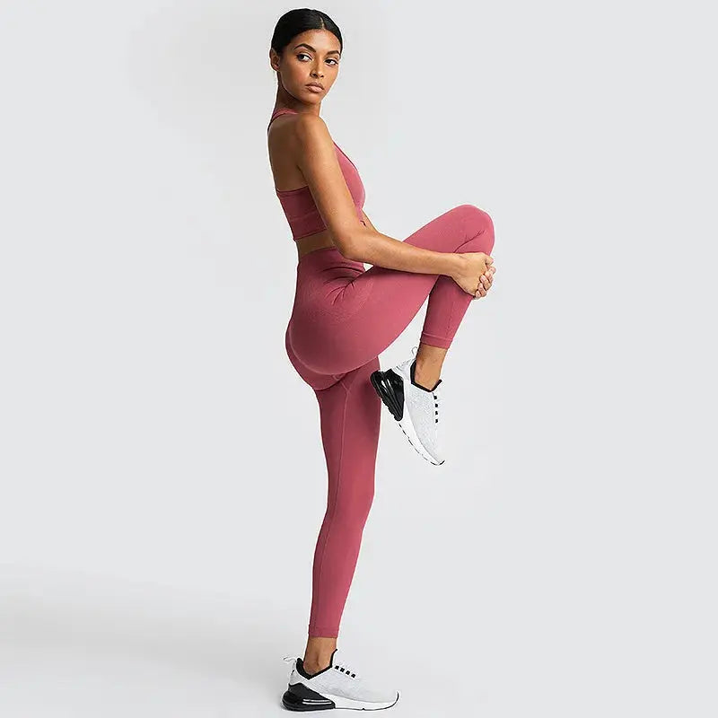 High Waist Elastic Seamless Yoga Wear Women Fitness Clothes Gym Clothing Workout Set Long Sleeve Crop Top Leggings Sports Suit - Mein Shop