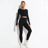 High Waist Elastic Seamless Yoga Wear Women Fitness Clothes Gym Clothing Workout Set Long Sleeve Crop Top Leggings Sports Suit - Mein Shop