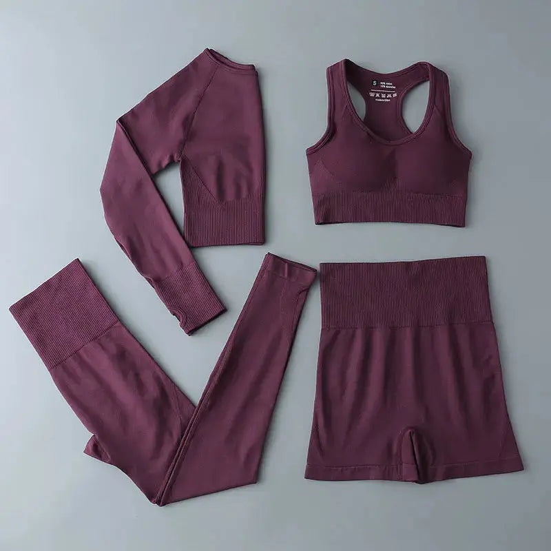 High Waist Elastic Seamless Yoga Wear Women Fitness Clothes Gym Clothing Workout Set Long Sleeve Crop Top Leggings Sports Suit - Mein Shop
