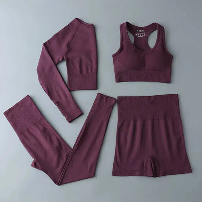 High Waist Elastic Seamless Yoga Wear Women Fitness Clothes Gym Clothing Workout Set Long Sleeve Crop Top Leggings Sports Suit - Mein Shop