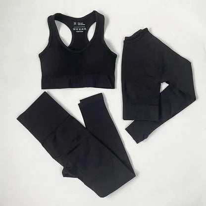 High Waist Elastic Seamless Yoga Wear Women Fitness Clothes Gym Clothing Workout Set Long Sleeve Crop Top Leggings Sports Suit - Mein Shop