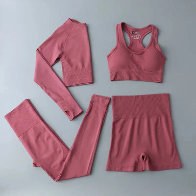 High Waist Elastic Seamless Yoga Wear Women Fitness Clothes Gym Clothing Workout Set Long Sleeve Crop Top Leggings Sports Suit - Mein Shop