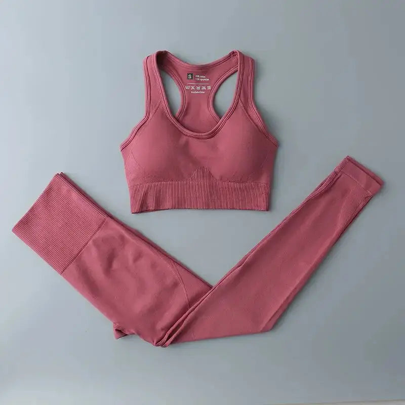 High Waist Elastic Seamless Yoga Wear Women Fitness Clothes Gym Clothing Workout Set Long Sleeve Crop Top Leggings Sports Suit - Mein Shop