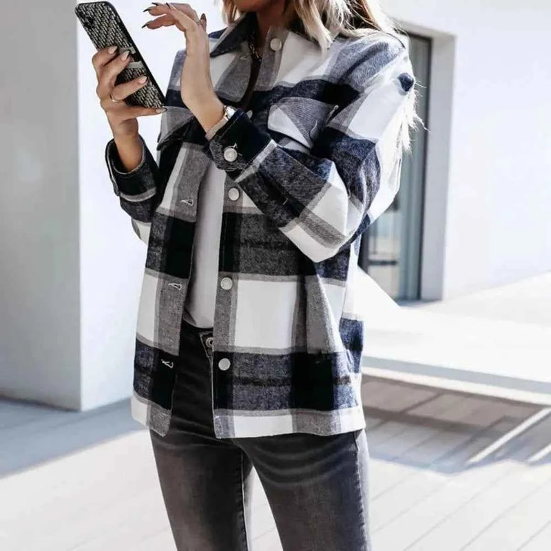 Shirts For Women Plaid Long Sleeve Button Up Shirt Collared Tops And Blouse 2024 Autumn Spring Fashion Loose Casual Black White